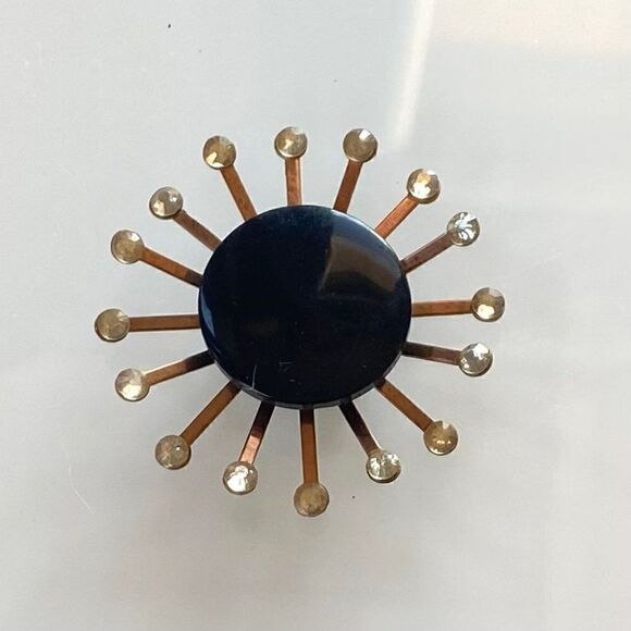 Upcycled Atomic Starburst Refrigerator Magnet Buttons Rhinestones Black - Picture 1 of 4